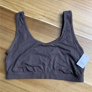 Auden Womens Brown Ribbed Unlined Scoop Neck Bralette Size XXL
